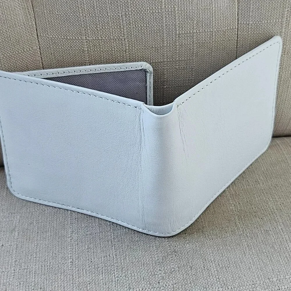 Handmade Wallet White Genuine Leather Bifold Card Holder Moneyfold Purse - Picture 5 of 11